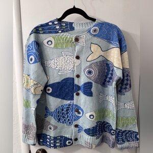 Eclectic Sardine Themed Button Down Sweater